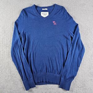 Abercrombie and Fitch Sweater Mens Large Muscle V Neck‎ Blue Long Sleeve Cotton